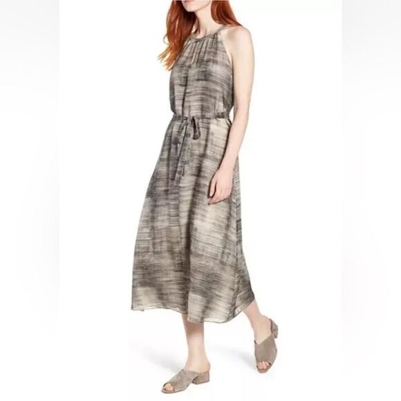 $278 Eileen Fisher Limestone Daze Silk Dress Print Women’s SIZE SM Halter - Picture 1 of 11